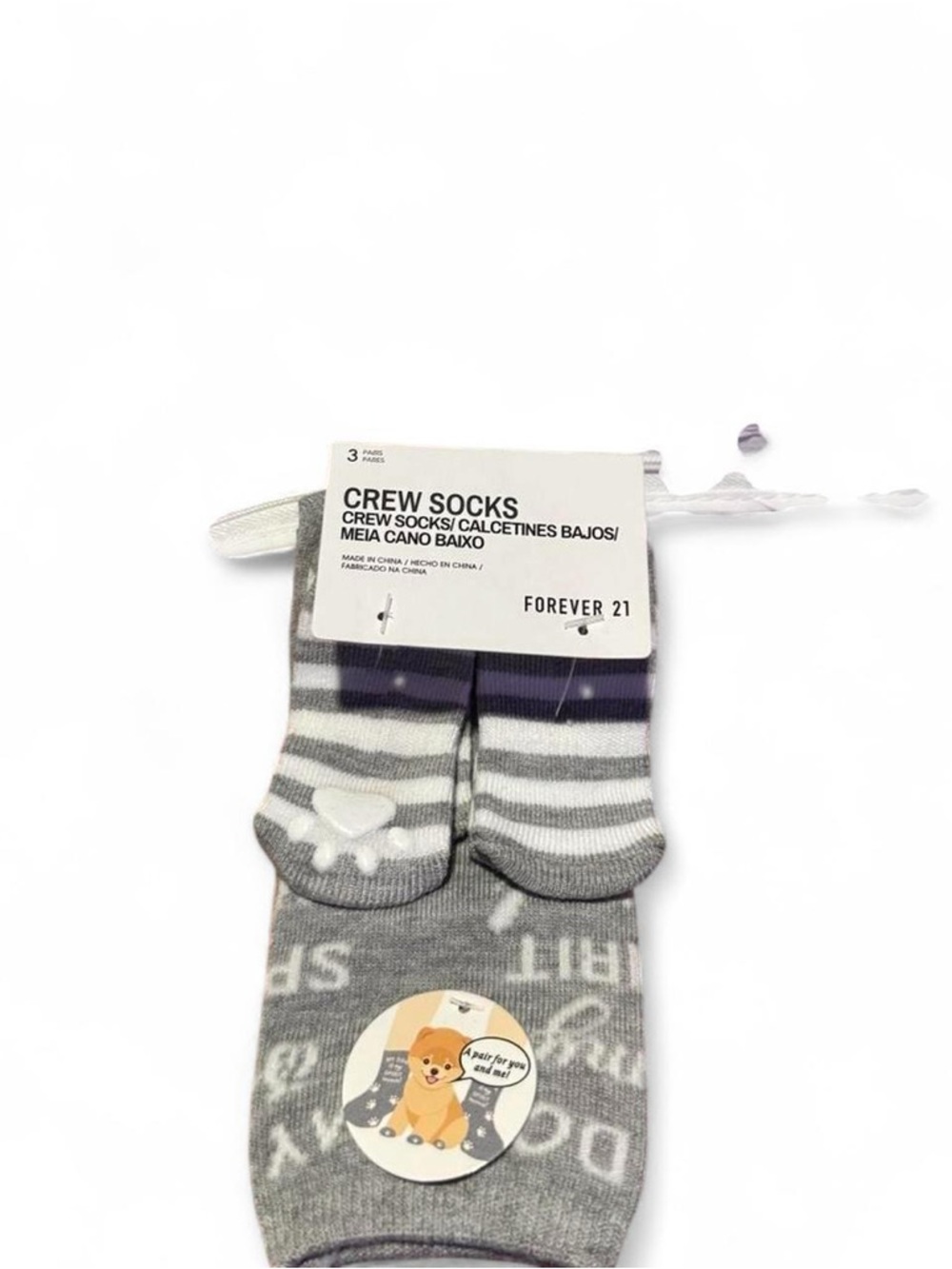 Forever 21 Gray, White & Purple Striped Crew Socks